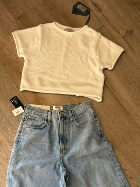 AllSaints Cream Short-Sleeve Cropped Turtleneck Sweater